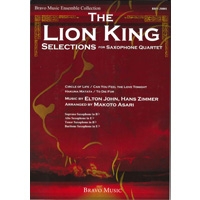 サクソフォーン4重奏：ライオンキング・セレクション／The Lion King Selections／E.ジョン／H.ジマー（浅利 真）【アンサンブル楽譜】