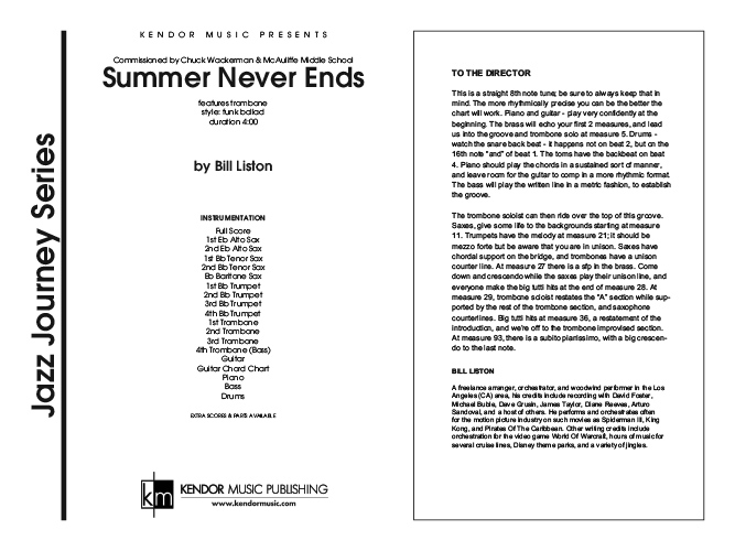 サマー・ネバー・エンズ（スコアのみ）／ビル・リストン【ジャズ輸入楽譜】
