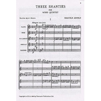 木管5重奏：木管五重奏のための「3つの船乗りの歌」（スコア譜のみ）／マルコム・アーノルド【アンサンブル輸入楽譜】